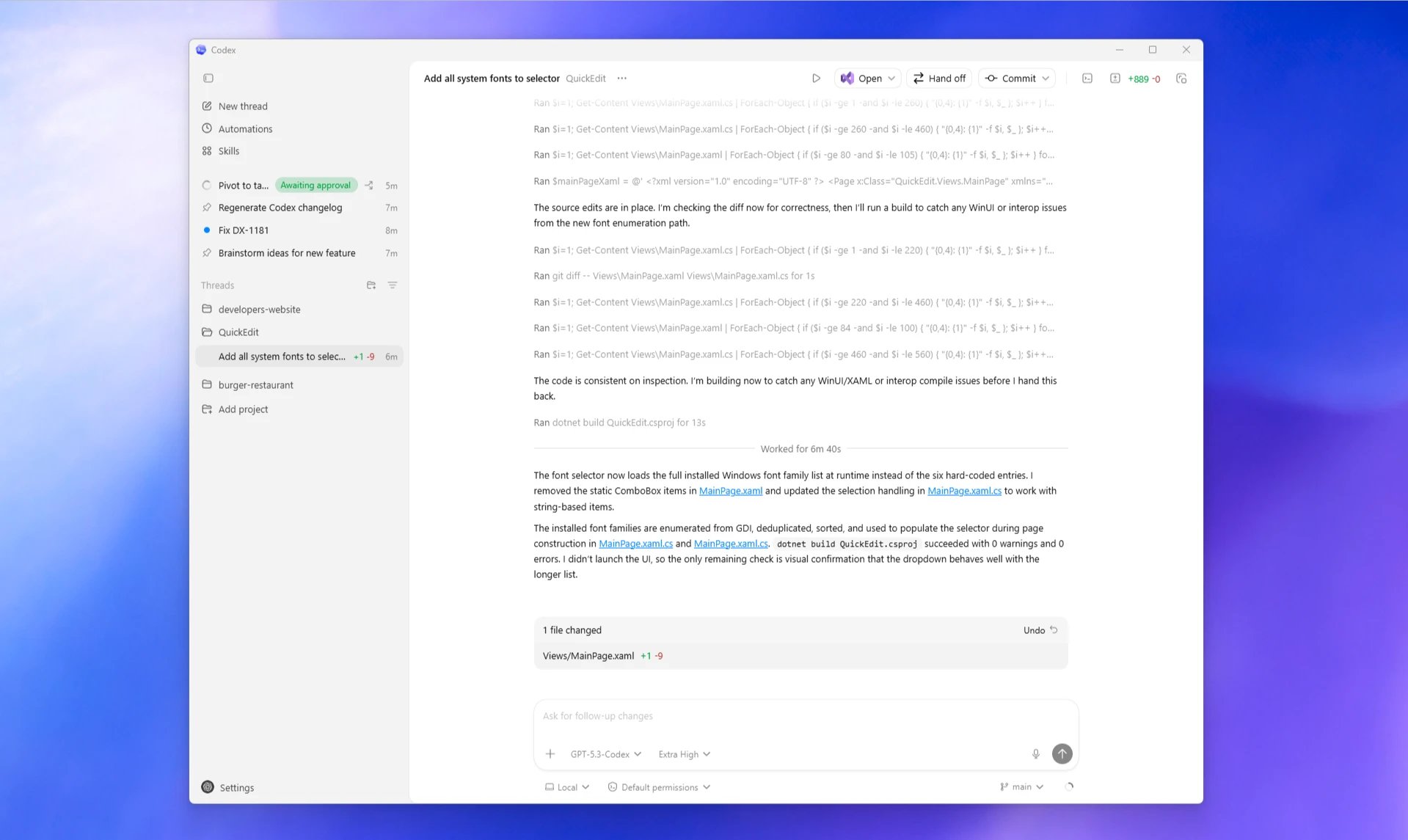 Codex App Windows 界面